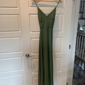 Dessy Group Bridesmaid Dress -CrissCross Back A-Line Maxi -Size 4,Vineyard Green
